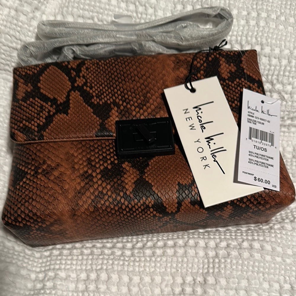 Nicole Miller Brown Snakeskin Wristlet